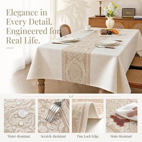 Nordic Beige Linen Tablecloth, Heavy-Duty Rectangle Cover - Image 4