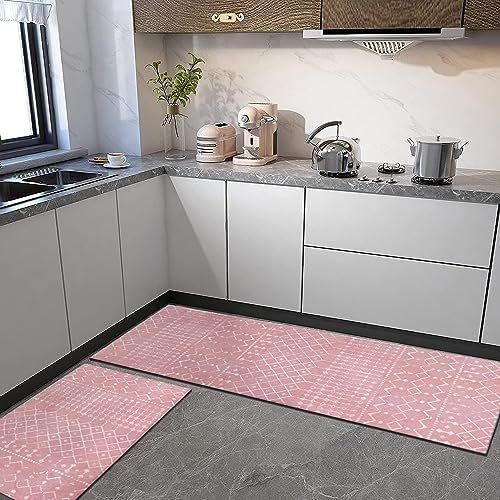 St Patricks Day Spring Kitchen Rugs and Mats Set of 2,Lucky Shamrocks Clovers Eucalyptus Leaves Buffalo Plaid Farmhouse Non Slip Washable Floor Sink Mats Decorations for Home Kitchen 18"x48"+18"x30" - Image 2