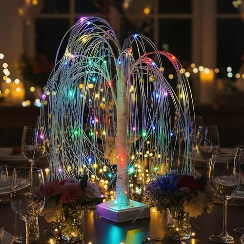2ft Pre-lit LED Willow Tree with Remote Control - 60 RGB Color Changing Fairy Spirit Twinkling Christmas Tree Inoor Decor for Home, Office, Wedding | USB/Battery Powered - Image 2