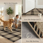 JTJ Easy Jute 2x4 Entryway Runner Rug, Black & Beige Plaid, Washable - Image 5