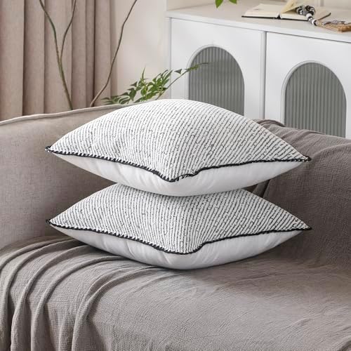 Chenille Pillow Covers 18x18 Black Striped 2 Pack - Image 3