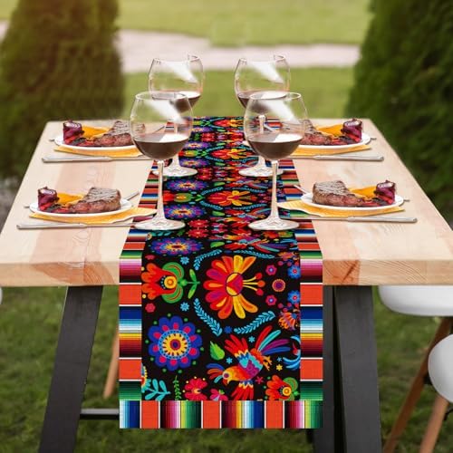 Linen Mexican Fiesta Table Runner 24 Pack Decoration 72×13in Long De Mayo Farmhouse Runner Dia De Los Muertos Runners Kitchen Dining Home Table Decoration Day of The Dead Decor and Supplies - Image 6