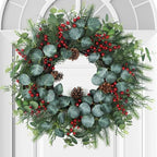 Spring Wreaths for Front Door,Boxwood Wreaths for Indoor and Outdoor Wedding Decorations,Spring Wreath with Pine Cones and Leaves,Berries,Eucalyptus Leaves for Home Decor by TISEMENT