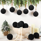 Liliful 15 Pcs Velvet Christmas Balls Bulk Flocked Christmas Tree Ball Ornaments Plastic Xmas Decorative Hanging Ornaments(Black,3.15 Inch) - Image 4