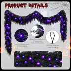 9FT Black Halloween Garland with Lights Realistic Prelit Christmas Garland - Image 3