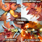 Fall Arch Swags 25.6" Prelit Fall Swag with Lights Harvest Red Leaves Pumpkins Berries Rich Autumn Elements Garland Wreath for Halloween Thanksgiving Farmhouse Harvest Arch Front Door Home Décor - Image 3