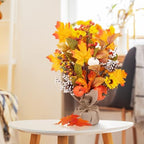 2 Pack Thanksgiving Fall Tabletop Tree Decor Fall Maple Tree with Pumpkins Pinecones LED Battery Operated Rustic Burlap Base Artificial Tabletop Trees for Home Office Autumn Decor - Image 7
