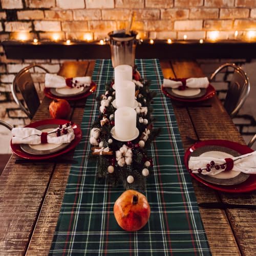 HunnmingRe 1 Pcs Green Christmas Tartan Plaid Table Runner 13 x 72 - Image 4