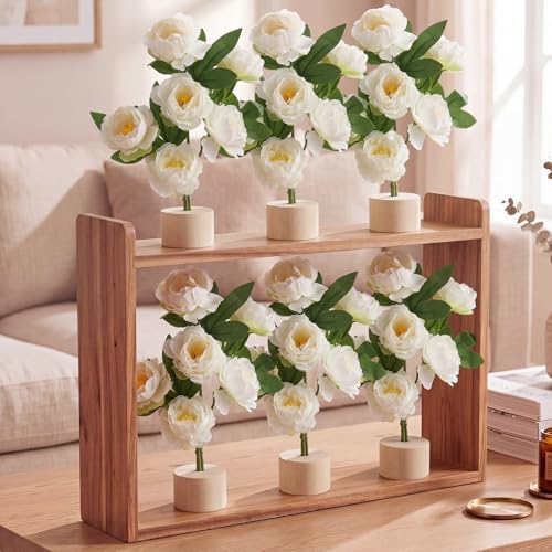 Soulchen 6 Pcs Faux Peony Flowers 12 Inch with Wood Base Tabletop Decor by Soulchen