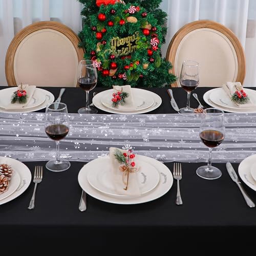 Snowkingdom 6 Pcs Christmas Snowflake Table Runners, 120 Inch Sheer Chiffon Gauze Cheesecloth, Silver Glitter Sequin Metallic Party Dining Table Decorations for Christmas Winter Holiday New Year - Image 4
