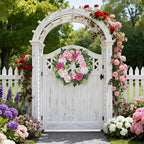 24-Inch Spring Wreath for Front Door with Hydrangeas Dahlias Daisy Silk Flowers and Berry Greenery for All Seasons Indoor Outdoor Wedding Farmhouse Porch Wall Living Room Home Wedding Decor - Image 3
