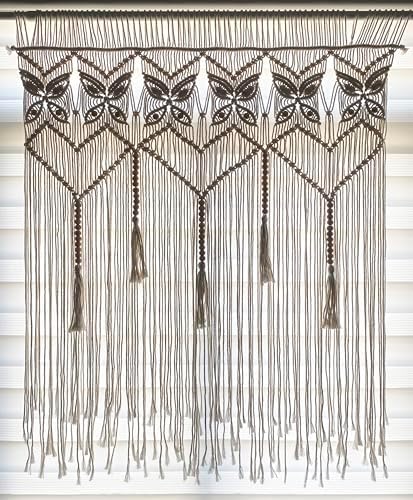 Youngeast Macrame Wall Hanging Boho Room Decor Butterfly Window Curtain Macrame Valance Doorway Curtains Bedroom Curtain Woven Tapestry 35”W X 39”H - Image 4