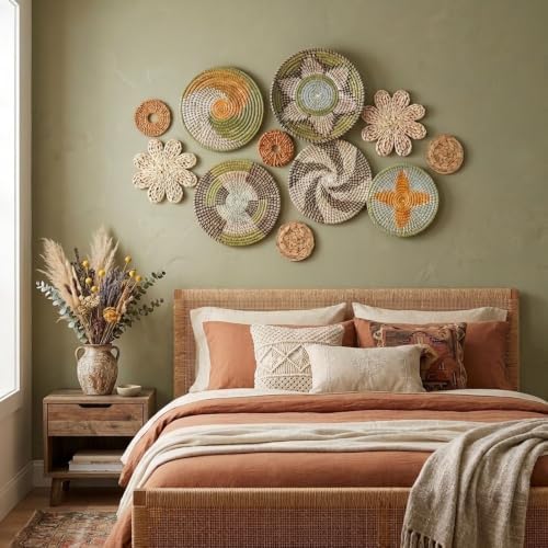 11 Pcs Boho Wall Basket Decor, Bulrush Woven Wall Hanging (Jungle) - Image 6