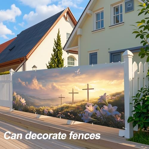 Easter Cross and Lilies Garage Door Banner 7x16FT, Religious Easter Decoration with Crosses and Lilies, Outdoor Spring Holiday Decoration for Yard and Garage - Image 5