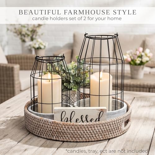 Rustic Farmhouse Lantern Decor Set of 2 - Stylish Decorative Lanterns - Image 5