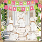 Yuntau 5 Pcs Easter Welcome Porch Sign Large Wooden Bunny Standing Porch Sign Easter Bunny Outdoor Decor with Ribbon for Front Door Indoor Outdoor Yard Garden Decor - Image 2