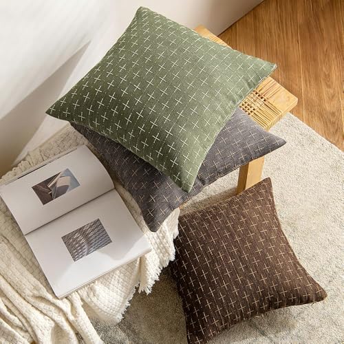 MIULEE Pack of 2 Decorative Burlap Linen Euro Sham Spring Throw Pillow Covers Modern Farmhouse Vintage Pillowcase Rustic Woven Textured Cushion Cover for Sofa Couch Bed 26x26 Inch Olive Green - Image 7