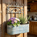 Vintage Rustic Wall Planter Distressed Grey Decor Iron Hanging Plant Basket Shabby Metal Wall Mounted Flower Holder Pot Stand for Indoor Outdoor Home Balcony Patio Farmhouse Garden Decorative Blue by Unknown