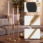 Gold Taper Candle Holders Set of 3, Vintage Brass Candlestick Holder - Image 3