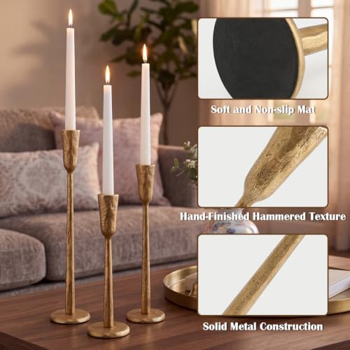 Gold Taper Candle Holders Set of 3, Vintage Brass Candlestick Holder - Image 3