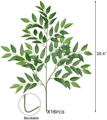 DearHouse 26inch Italian Ruscus Greenery Stems,Artificial Green Leaf Garland Vines Hanging Spray for DIY Wedding Arch Bouquet Filler Table Centerpieces Home Decor (16, Matte Green) - Image 6