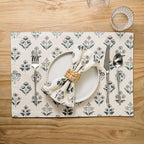 Block Print Floral Decorative Placemats Set of 6, Grey - Image 4