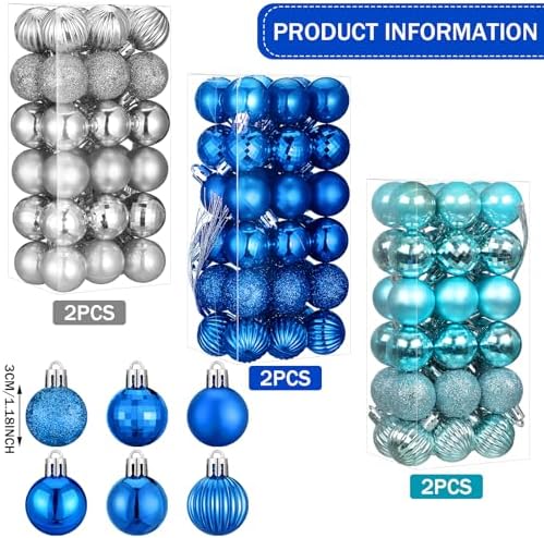 Shappy 216 Pcs Mini Christmas Ball Ornament 1.18 Inch,Silver, Blue - Image 2