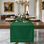 Signature Linen™ by D'Moksha, Forest Green Table Runner 120 Inches Long, 100% Pure Linen, Hemstitch, 14 x 120 Inch Table Runner for Dresser, Dining- Fall, Weddings, Outdoor Hosting by DMokshaHomes