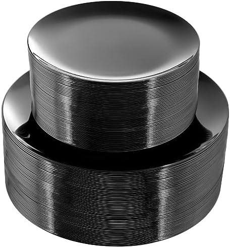 PULOTE 100PCS Black Plastic Plates Disposable - Premium Heavy Duty 50 Black Dinner, 50 Dessert/Salad Plates - Ideal for Party, Halloween by PULOTEpartywareWesupplyproductsandyouenjoylife