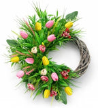 Spring Summer Wreath for Front Door, 24 Inch Artificial Tulip Wreath with Pink Yellow Lavender and Eucalyptus Greenery for Indoor Outdoor Home Farmhouse Wall Decor by WEYANZE