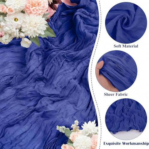 10 Pack Roal Blue Cheesecloth Table Runner 17"x108" Boho Gauze Fabric Table Runner Vintage Rustic Sheer Runners for Wedding Party Bridal Baby Shower Table Decorations - Image 5