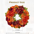 24" Artificial Fall Floral Wreath for Front Door Autumn Wreath with Pumpkin Peony Hydrangea for Halloween Thanksgiving Day Indoor Outdoor Farmhouse Window Wall Décor - Image 2