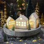 Ceramic Christmas Village Houses, White Christmas Houses with Xmas Trees - Image 4