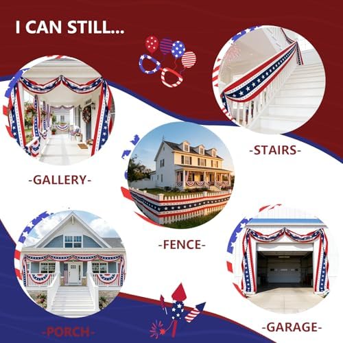 1Pcs 20 Ft Patriotic Bunting with 250 Stars, Red White Blue American Flag Banner for 4th of July, Independence Day, Memorial Day, Outdoor Indoor Door Porch Garden Decorations - Image 6