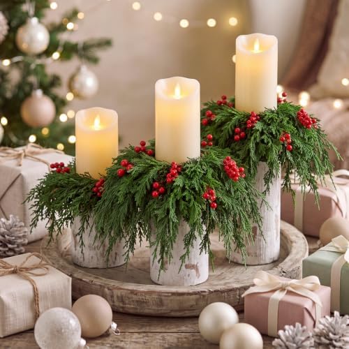 6 Pcs Christmas Draping Wreath Candle Rings - Image 5