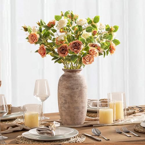 Ceramic Rustic Flower Vase, Large Farmhouse Vases Home Decor, 12.5" Tall Pottery Decorative Pampas Vase for Table Living Room Entryway Mantel Bookshelf Bedroom Bathroom Kitchen - Image 7