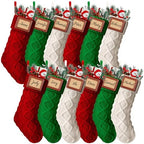 JellyArch 12 Pcs Personalized Christmas Stockings Xmas Stocking with Leather Patches Custom Name Cable Knitted Hanging Family Stockings for Christmas Holiday Fireplace Party Decoration (8.3 Inches) by JellyArch