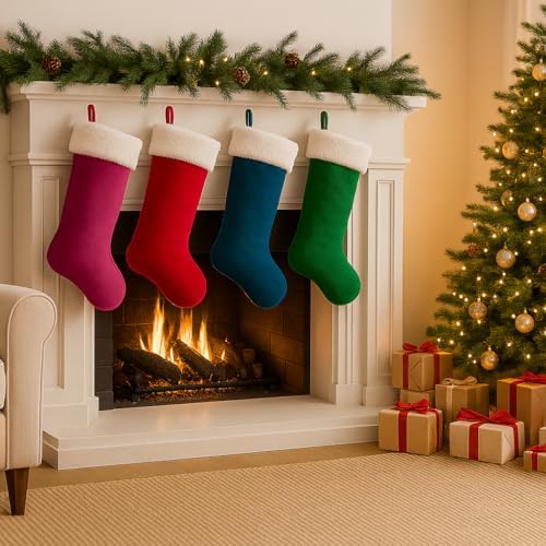 4 Pack Christmas Stockings 20 Inches Large Merry Christmas Stocking Holiday Party Decor Hanging Tree Fireplace Mantle Ornaments Decorations (4, Multi-Large) - Image 4