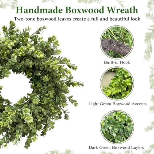 26 Inch Boxwood Wreaths for Front Door,Faux Greenery Wreath - Image 3