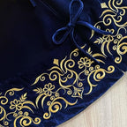 72-Inch Victorian Velvet Christmas Tree Skirt with Gold Damask Embroidery and Plush Lace Ties, Royal Blue - Image 6