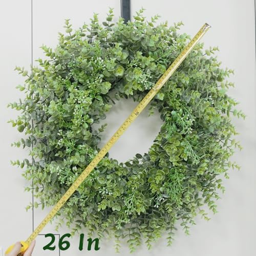 26'' Large Boxwood Wreath for Front Door Window Porch Artificial Boxwoods Greenery Leaves Outdoor Indoor Wreath for Home Door Farmhouse Wall Decor Spring Summer All Seasons Green - Image 2