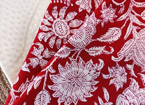 Cotton Print Napkins 18x18 inches - Washable Cloth Dinner Napkins Set of 6 - Everyday Use or Dinner Party and Events - Red White Indian Block Printed Soft Fabric by Craftbot - Image 4