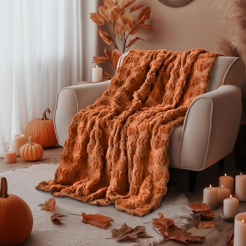 Horaldaily Fall Caramel Orange Pumpkin Faux Fur Throw Blanket 60x80 - Image 2
