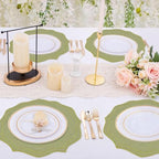 Set of 8 Cotton Linen Placemats, 15x15 Round Scalloped Cloth Table Mats, Embroidery Machine Washable, Wrinkle Resistance Fabric Place Mats for Wedding Summer Baby Shower Party Table Decor-Green - Image 5