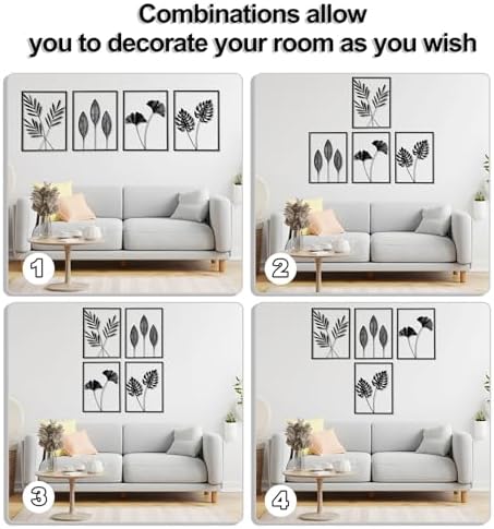 Black Metal Wall Art Frame Decor for Livingroom, 4PCS, Plant Themed, 17x12" - Image 6