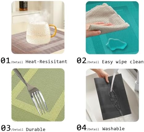 PIGCHCY Placemats Set of 12 Washable Durable Place Mats Vinyl Heat Resistant Non-Slip Table Mats Indoor Outdoor (18 x 12 inches, Lime Green) - Image 5