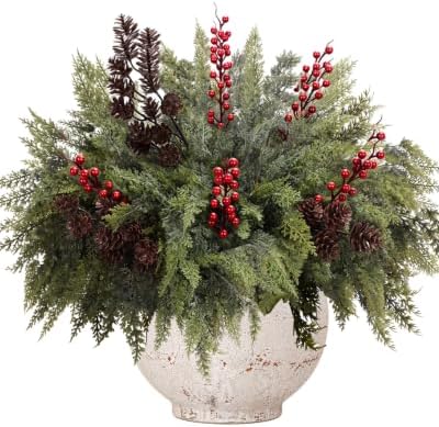 24 Artificial Cedar Stems, 17.5", with 3 Pine Cone Sprays and 8 Berry Picks by Unknown