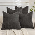 Set of 4 Soft Textured Decorative Throw Pillow Covers 24x24 Inch Cozy Farmhouse Cushion Cover Square Accent Pillow Cases for Bed Couch Sofa Living Room, Dark Grey by Cozoomy