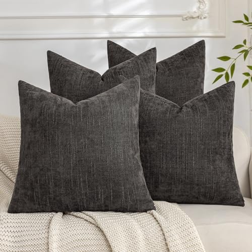 Set of 4 Soft Textured Decorative Throw Pillow Covers 20x20 Inch Cozy Farmhouse Cushion Cover Square Accent Pillow Cases for Bed Couch Sofa Living Room, Dark Grey by Cozoomy