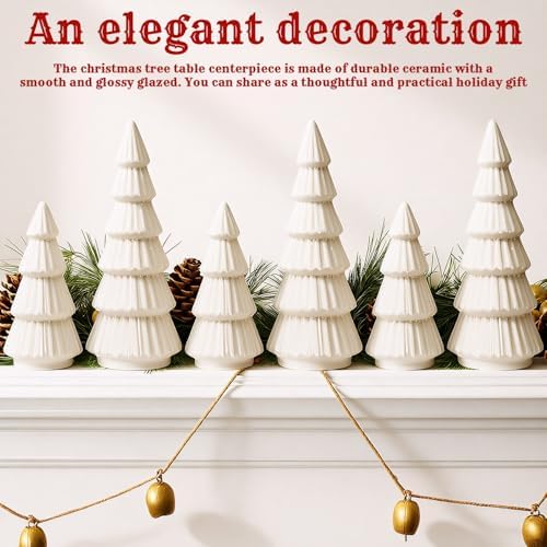 Leinuosen 6 Pcs White Ceramic Christmas Tree Figurines Tabletop Xmas Decor - Image 5